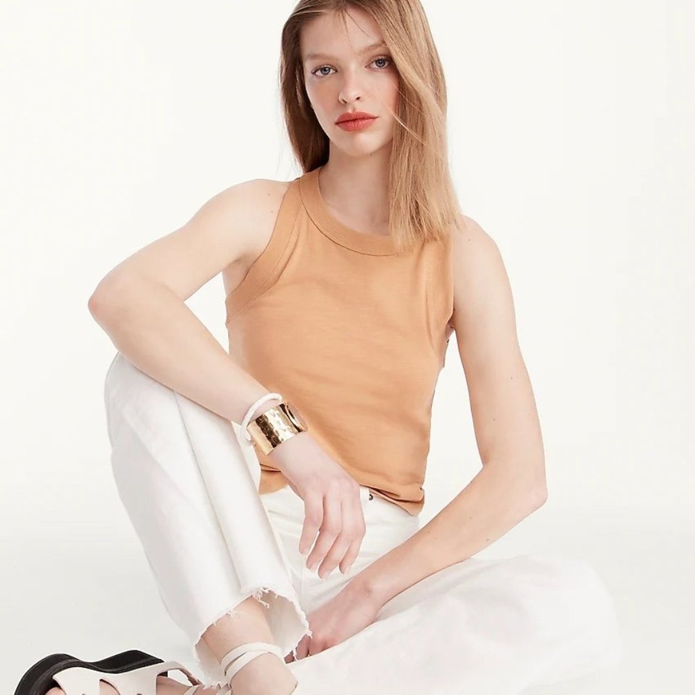 '90's Cropped Organic Slub Cotton Tank in Light Caramel